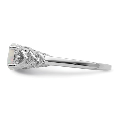 Sterling Silver Rhodium-plated Created Opal u0026 Diamond Ring