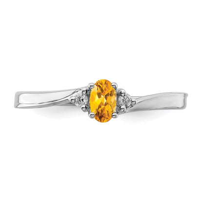 Sterling Silver Rhodium-plated Citrine u0026 Diamond Birthstone Ring