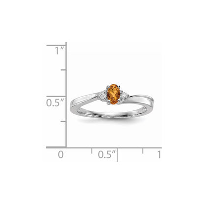 Sterling Silver Rhodium-plated Citrine u0026 Diamond Birthstone Ring