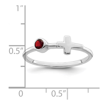 Sterling Silver Rhodium-plated Polished Cross Garnet Ring