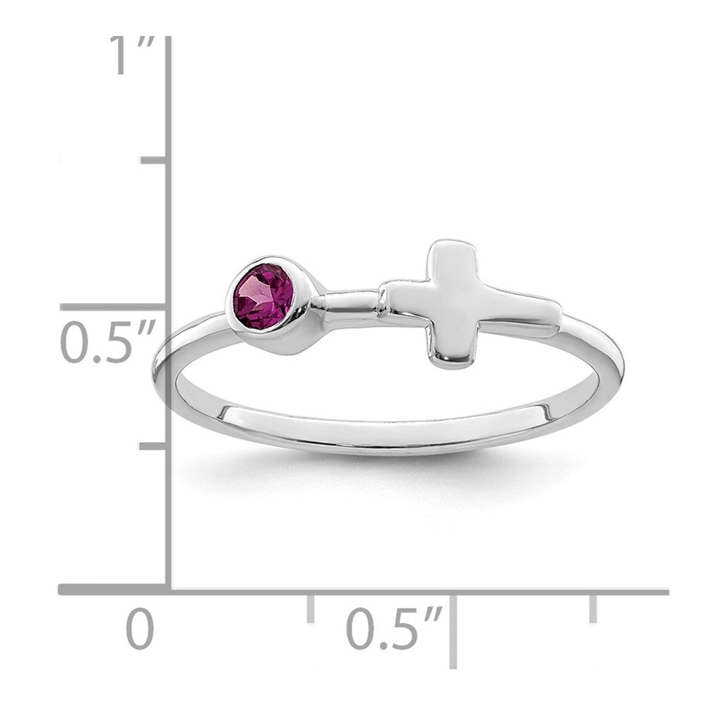 Sterling Silver Rhodium-plated Polished Cross Rhodolite Garnet Ring