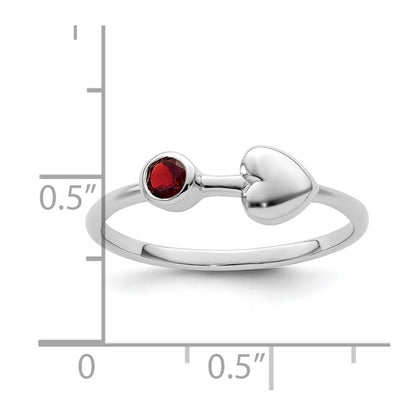 Sterling Silver Rhodium-plated Polished Heart Garnet Ring
