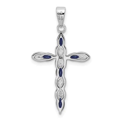 Sterling Silver Rhodium-plated Sapphire and Diamond Cross Pendant