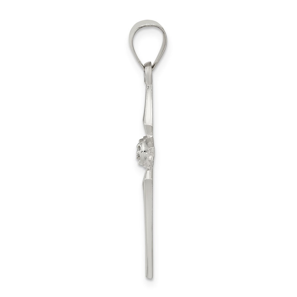 Sterling Silver Diamond Polished Brushed Back Latin Cross Pendant