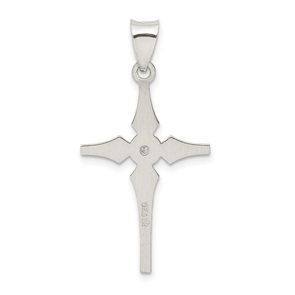 Sterling Silver Diamond Polished Brushed Back Latin Cross Pendant