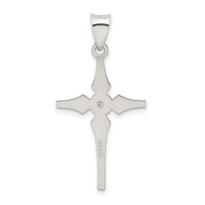 Sterling Silver Diamond Polished Brushed Back Latin Cross Pendant