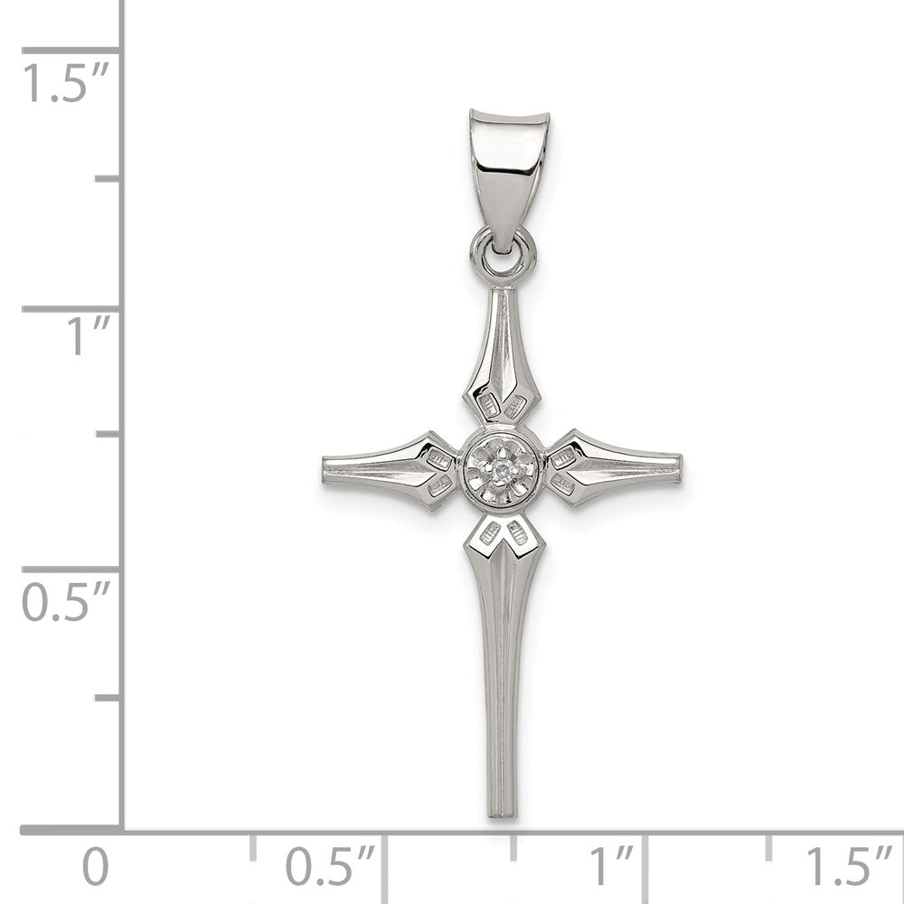 Sterling Silver Diamond Polished Brushed Back Latin Cross Pendant