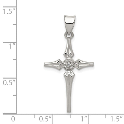 Sterling Silver Diamond Polished Brushed Back Latin Cross Pendant