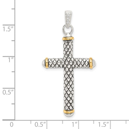 Sterling Silver w/14k White Topaz On Bail Antiqued Cross Pendant