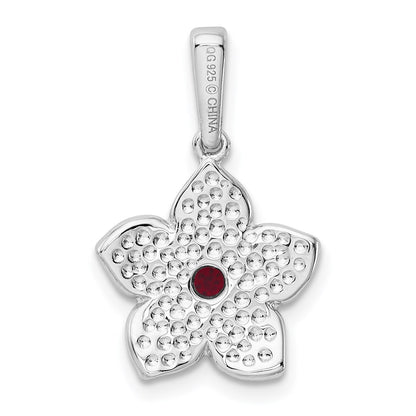 Sterling Silver Created Ruby and Enamel Flower Pendant