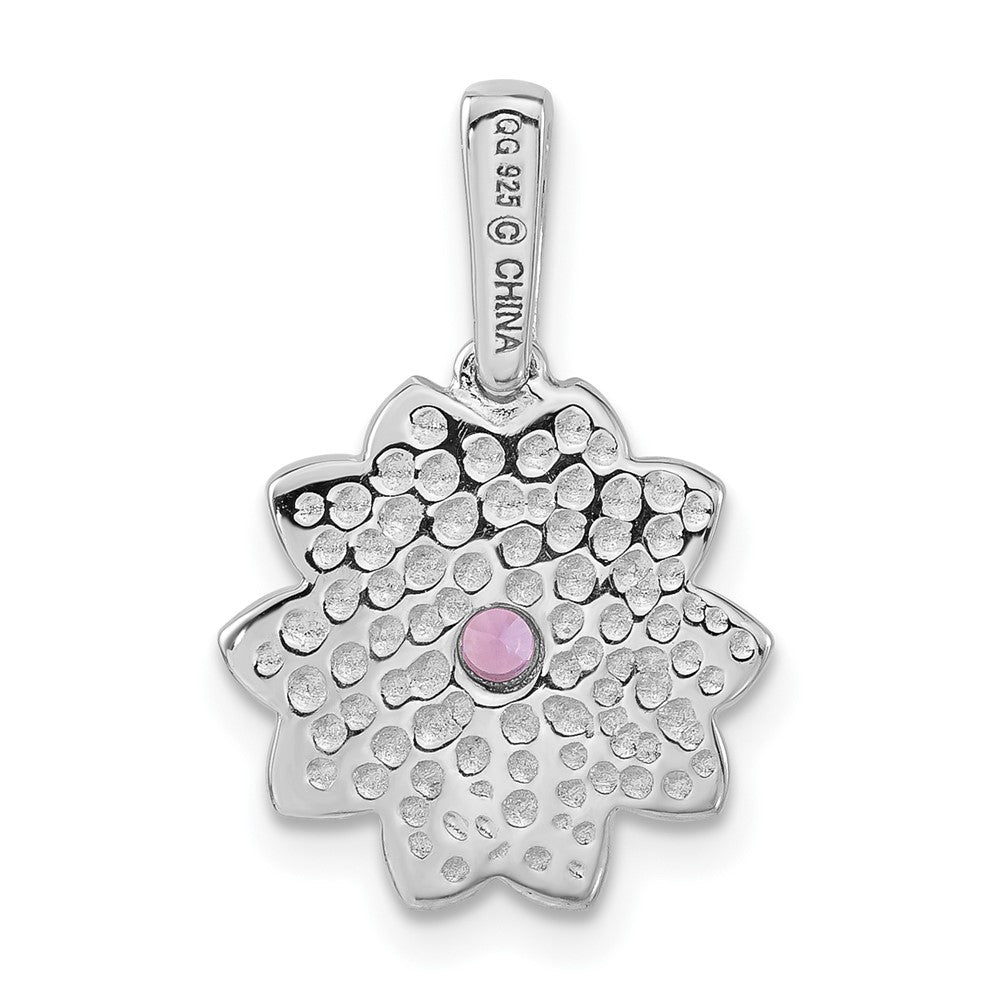 Sterling Silver Polished Enamel u0026 Created Pink Sapphire Flower Pendant