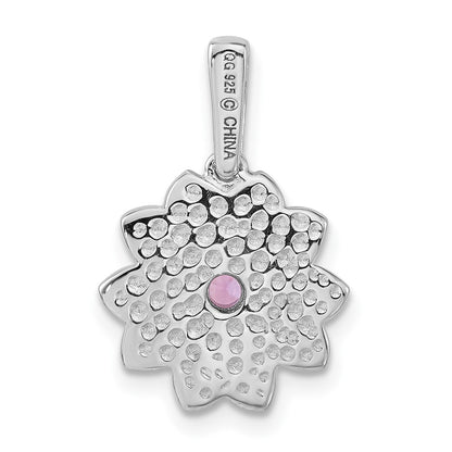 Sterling Silver Polished Enamel u0026 Created Pink Sapphire Flower Pendant