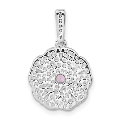 Sterling Silver Polished Enamel u0026 Created Pink Sapphire Flower Pendant