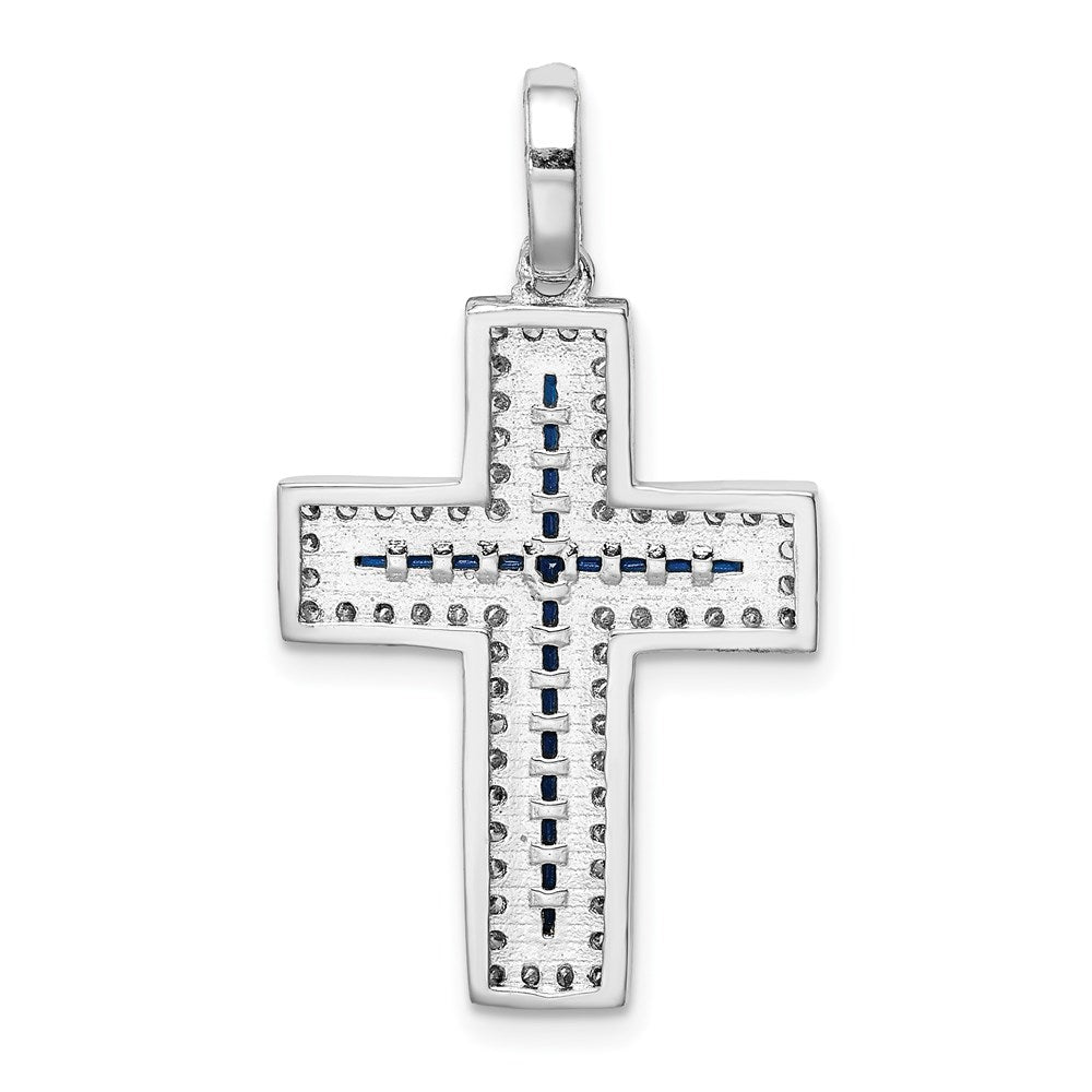 Sterling Silver Rhodium-plated CZ u0026 Lab Cr. Blue Spinel Cross Pendant