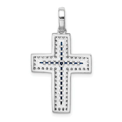Sterling Silver Rhodium-plated CZ u0026 Lab Cr. Blue Spinel Cross Pendant