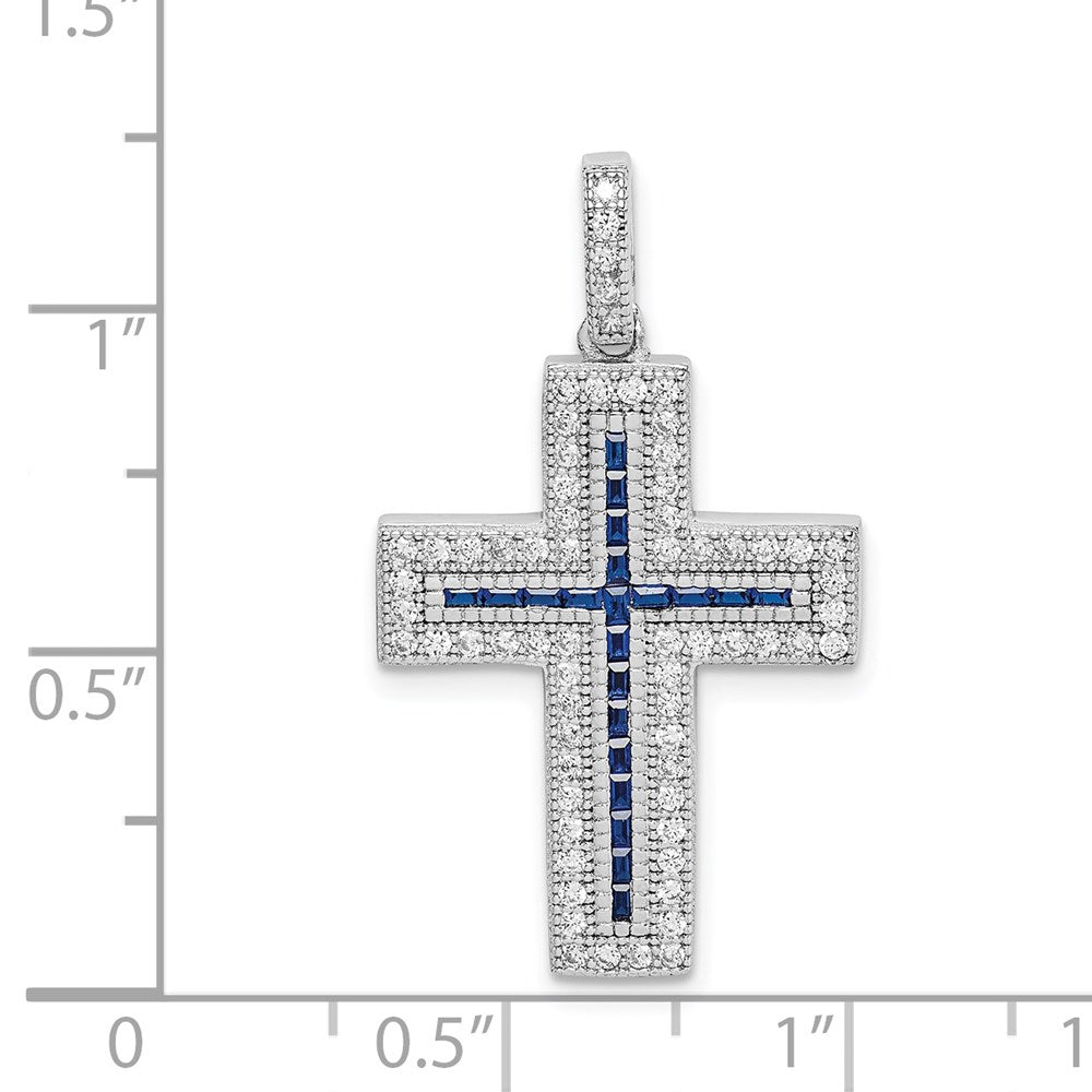 Sterling Silver Rhodium-plated CZ u0026 Lab Cr. Blue Spinel Cross Pendant