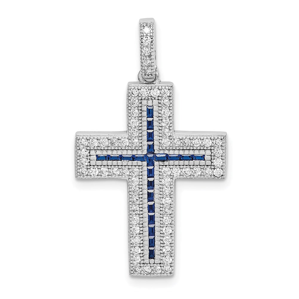Sterling Silver Rhodium-plated CZ u0026 Lab Cr. Blue Spinel Cross Pendant