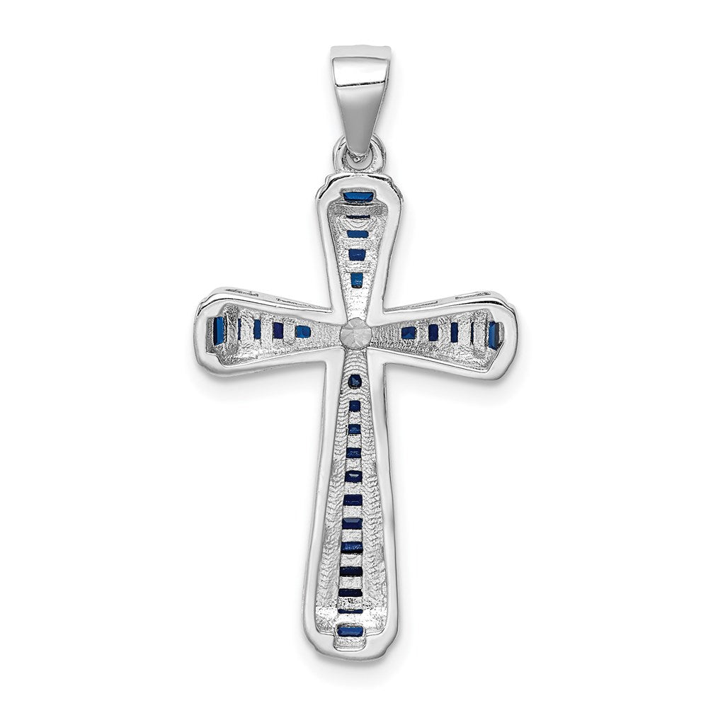 Sterling Silver Rhodium-plated CZ u0026 Lab Cr. Blue Spinel Cross Pendant