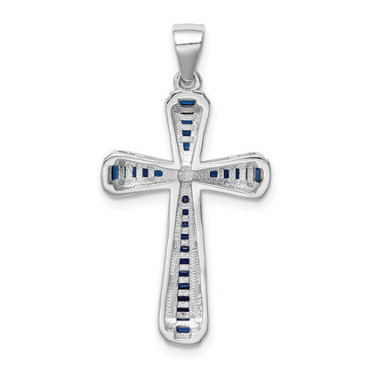 Sterling Silver Rhodium-plated CZ u0026 Lab Cr. Blue Spinel Cross Pendant