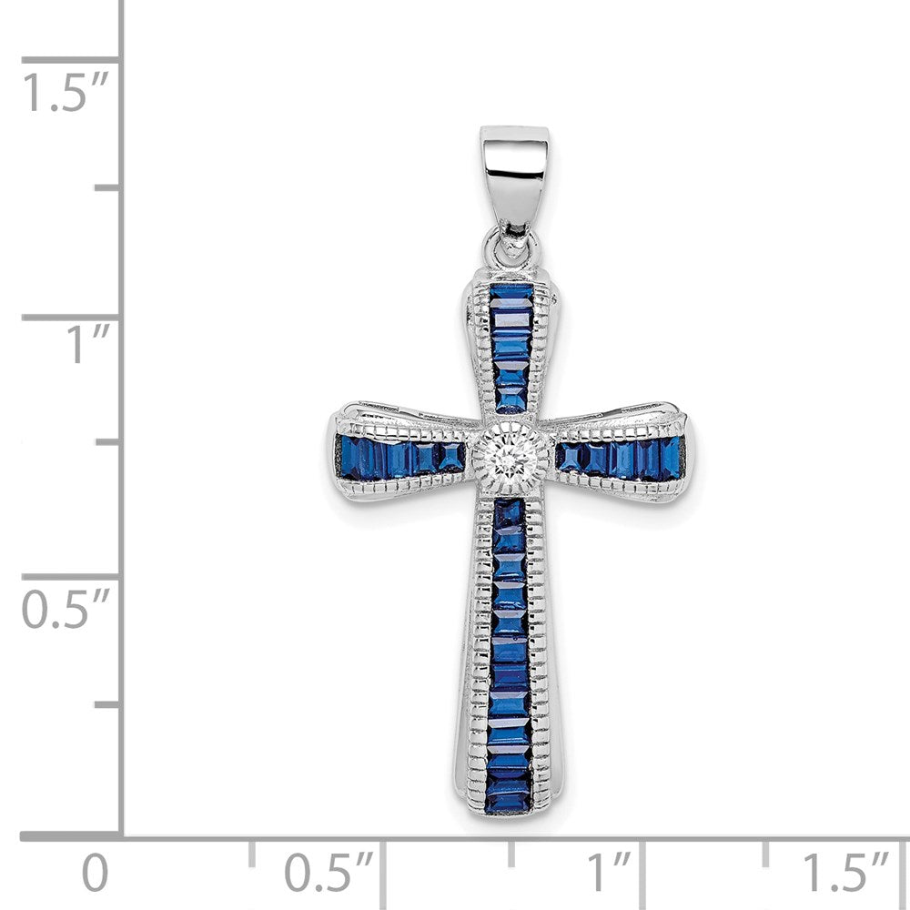 Sterling Silver Rhodium-plated CZ u0026 Lab Cr. Blue Spinel Cross Pendant