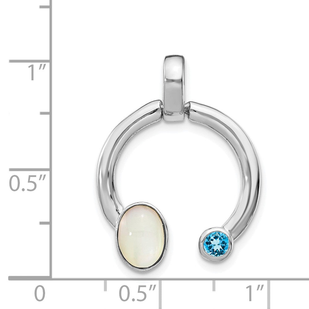 Sterling Silver Mother of Pearl u0026 Lt. Swiss Blue Topaz Circle Pendant
