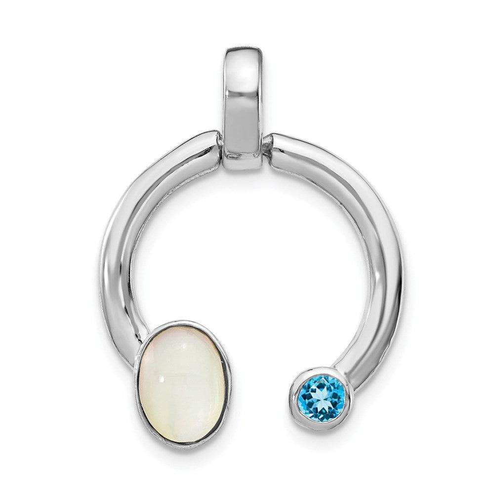 Sterling Silver Mother of Pearl u0026 Lt. Swiss Blue Topaz Circle Pendant