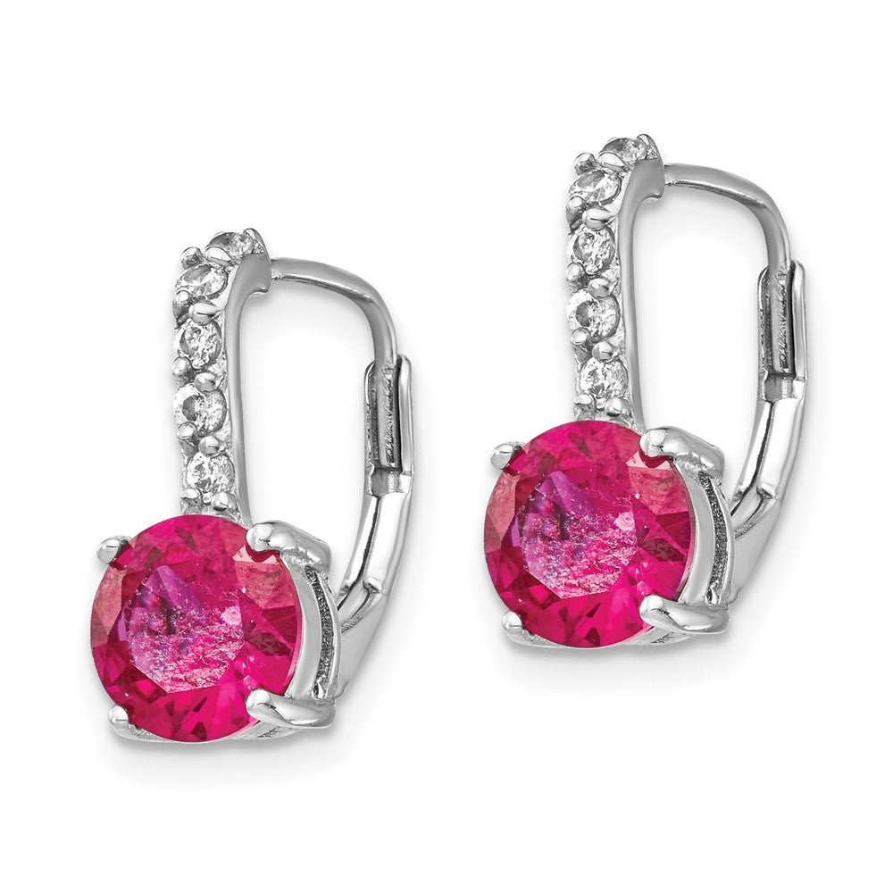 Cheryl M Sterling Silver Rhodium-plated Brilliant-cut Lab Created Ruby and Brilliant-cut White CZ Leverback Earrings
