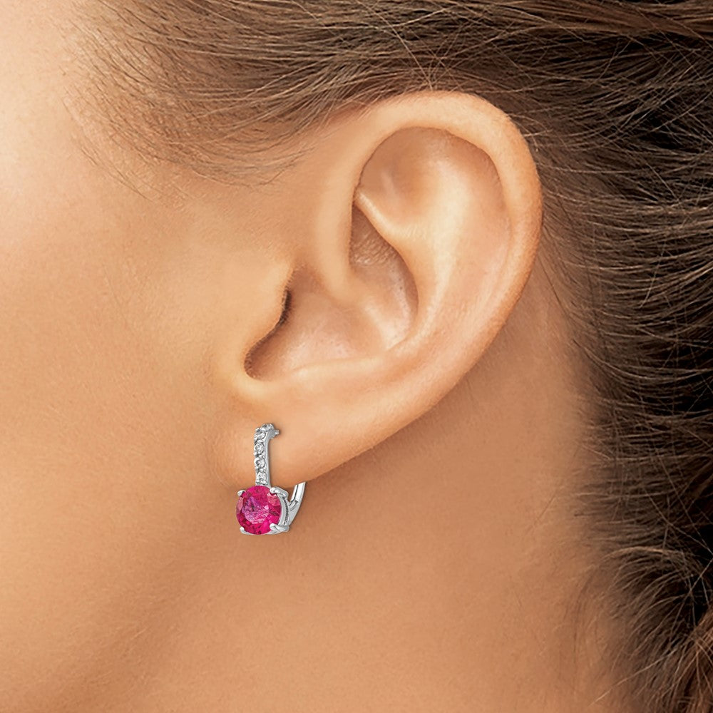 Cheryl M Sterling Silver Rhodium-plated Brilliant-cut Lab Created Ruby and Brilliant-cut White CZ Leverback Earrings