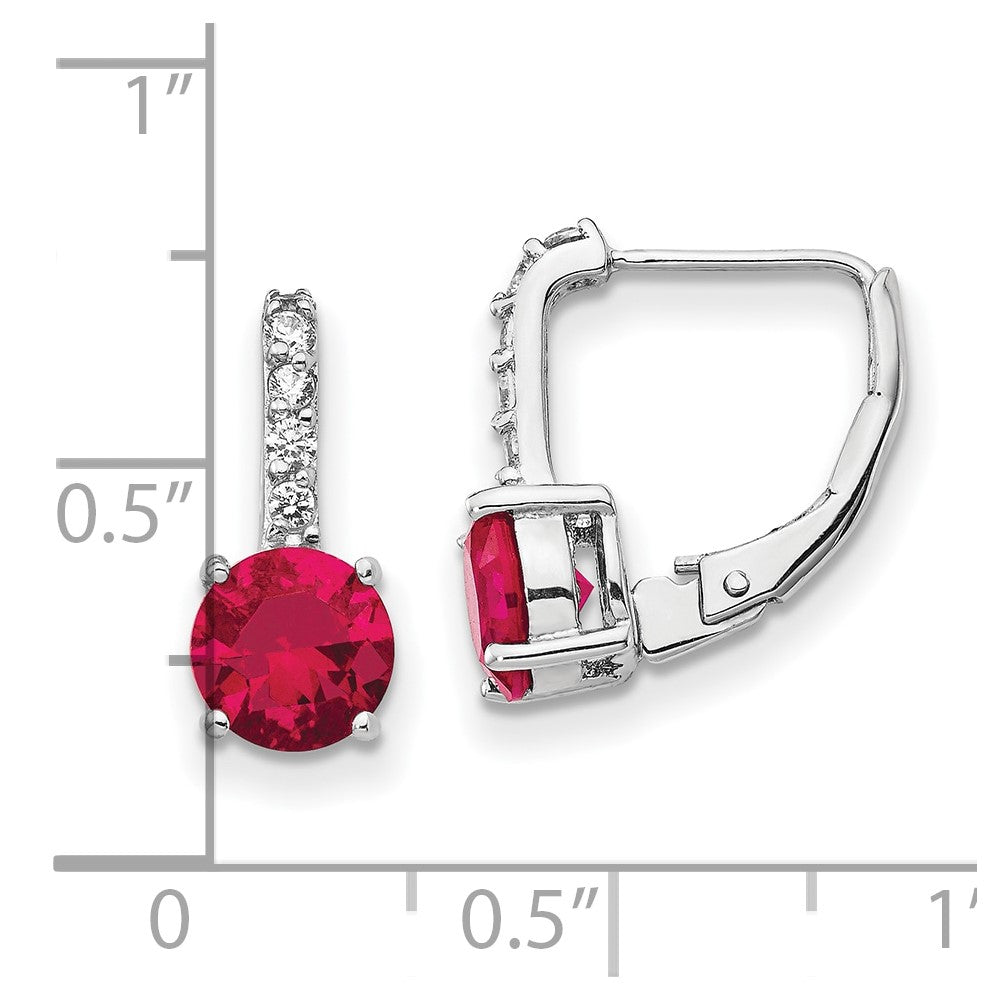 Cheryl M Sterling Silver Rhodium-plated Brilliant-cut Lab Created Ruby and Brilliant-cut White CZ Leverback Earrings