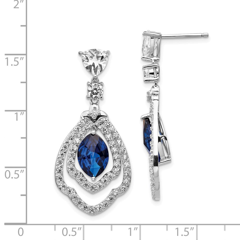 Cheryl M Sterling Silver Rhodium-plated Fancy Brilliant-cut Lab Created Dark Blue Spinel and Brilliant-cut White CZ Post Dangle Earrings
