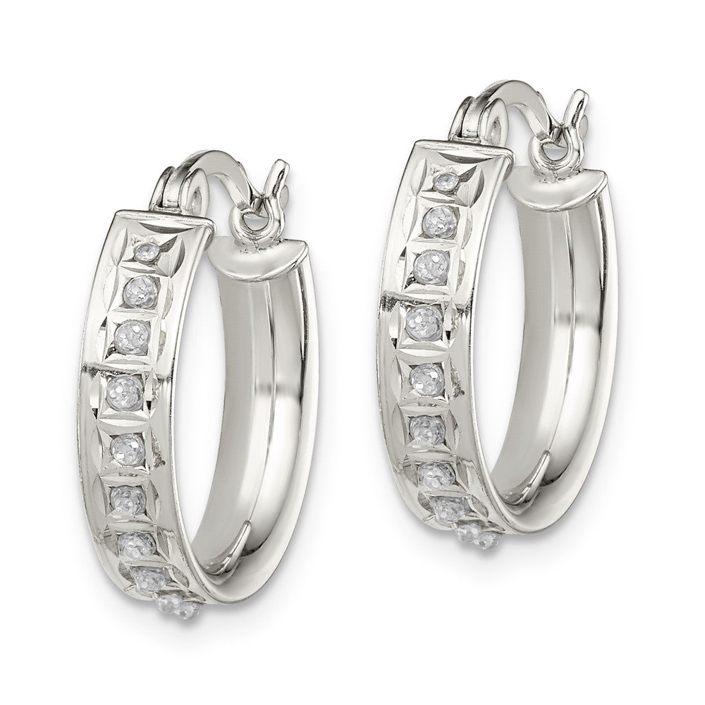 Sterling Silver Diamond Mystique Round Hoop Earrings