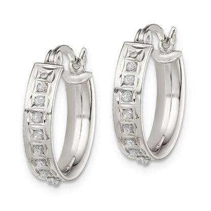 Sterling Silver Diamond Mystique Round Hoop Earrings