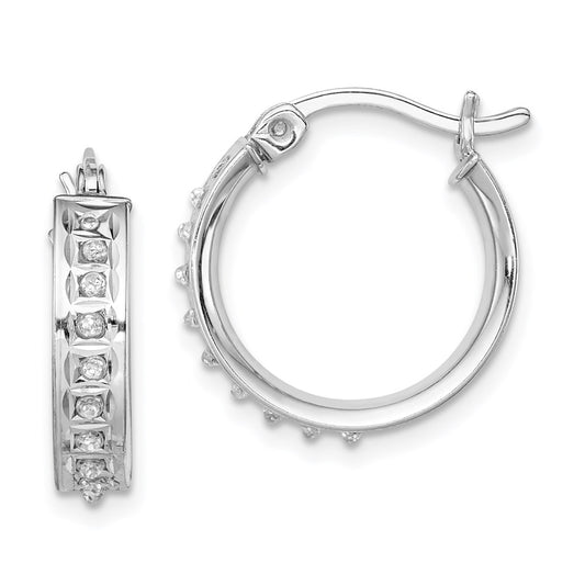Sterling Silver Diamond Mystique Round Hoop Earrings