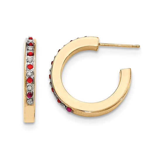 Sterling Silver u0026 Gold-plated Dia. u0026 Ruby Round Post Hoop Earrings