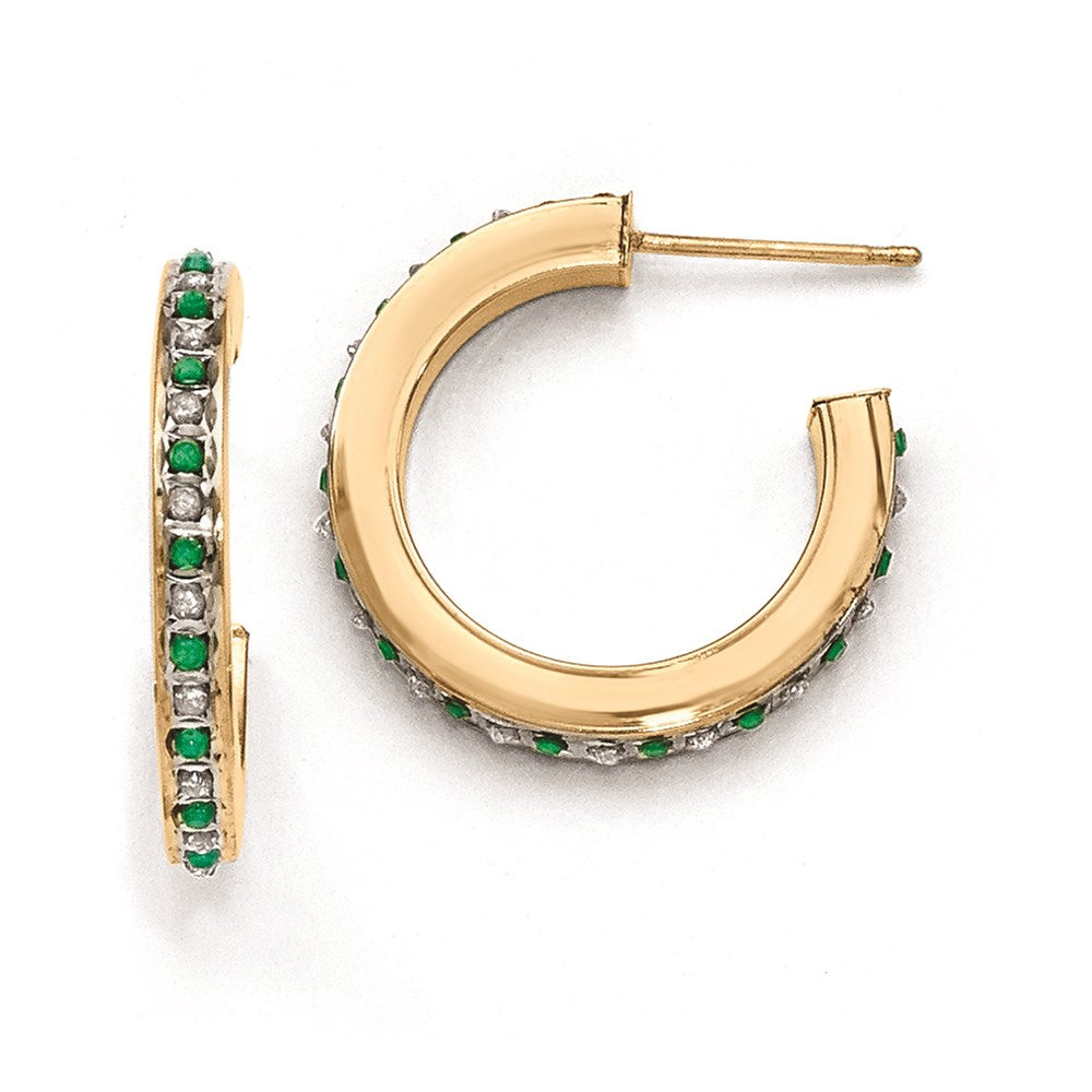 Sterling Silver u0026 Gold-plated Diamond u0026 Emerald Round Post Hoop Earrings
