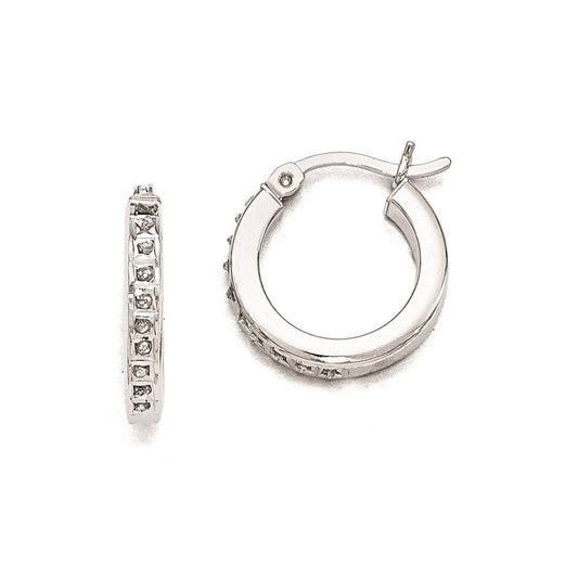 Sterling Silver Diamond Mystique Round Hoop Earrings