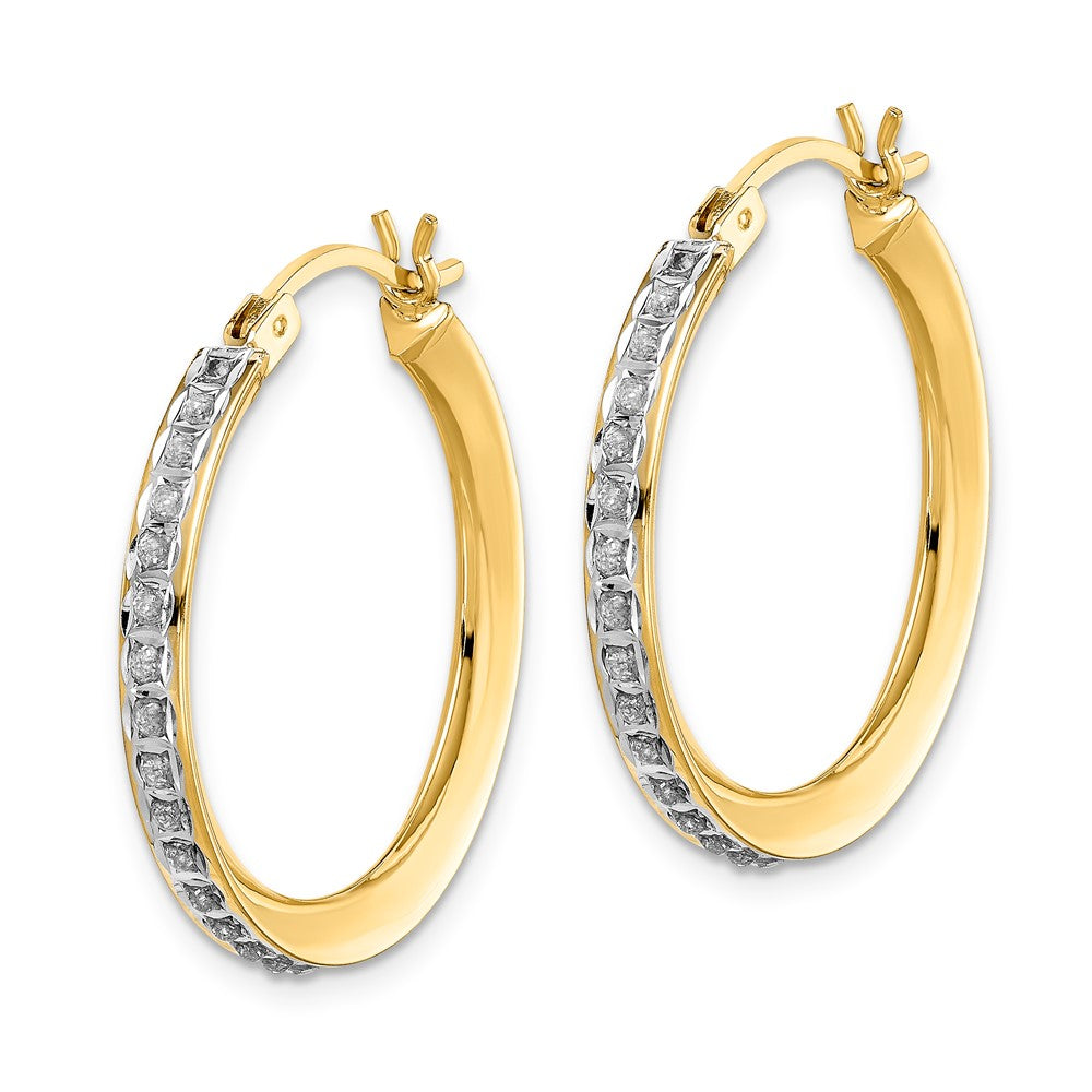 Sterling Silver Gold-plated Dia Mystique Round Hinged Hoop Earrings