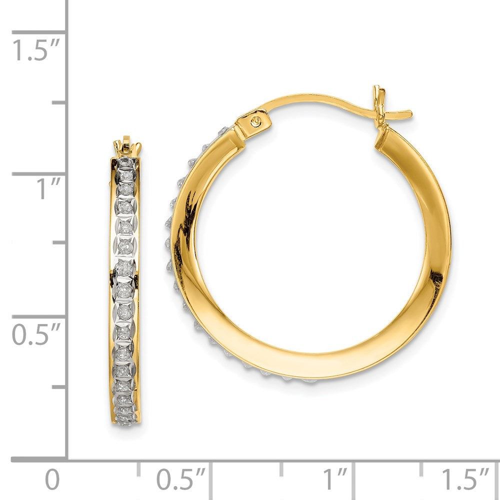 Sterling Silver Gold-plated Dia Mystique Round Hinged Hoop Earrings
