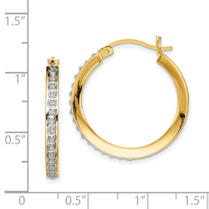 Sterling Silver Gold-plated Dia Mystique Round Hinged Hoop Earrings