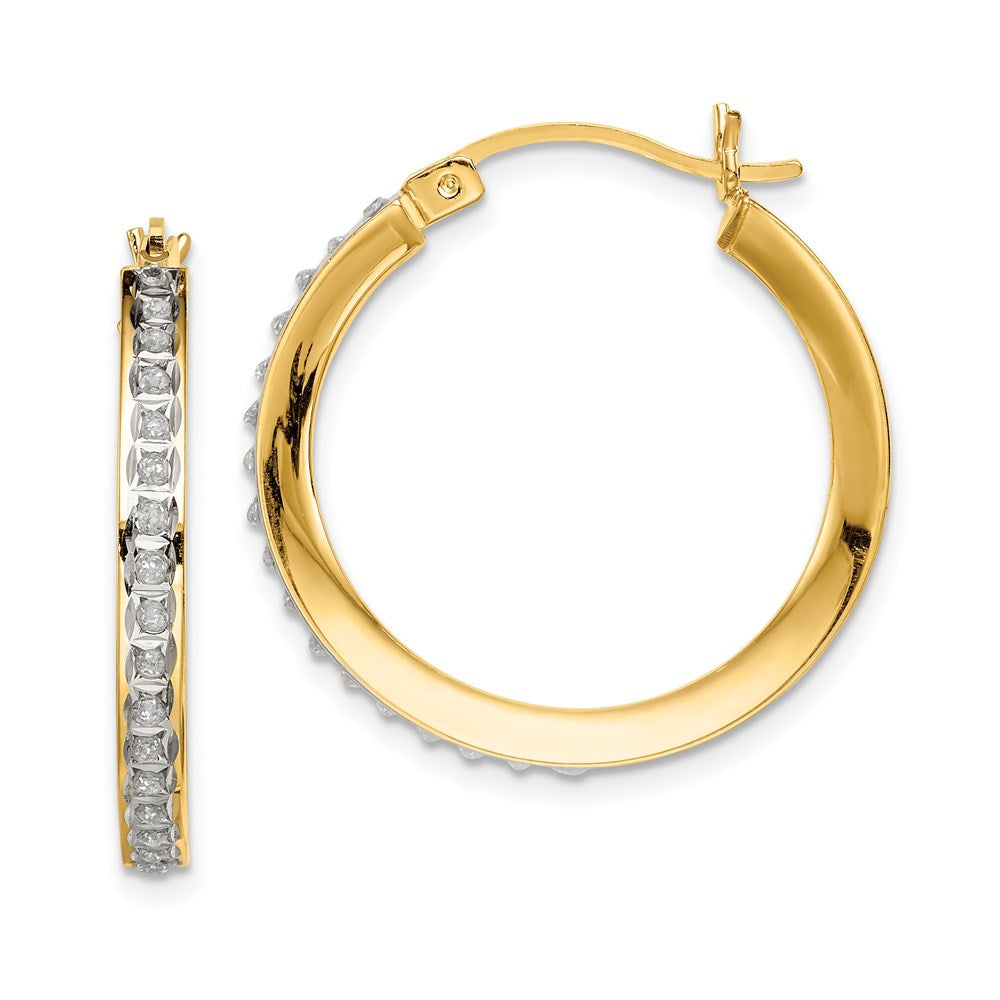 Sterling Silver Gold-plated Dia Mystique Round Hinged Hoop Earrings
