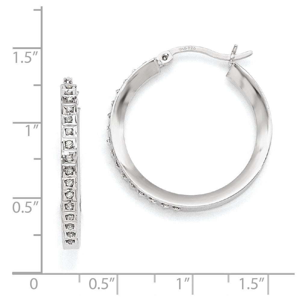 Sterling Silver Diamond Mystique Round Hoop Earrings