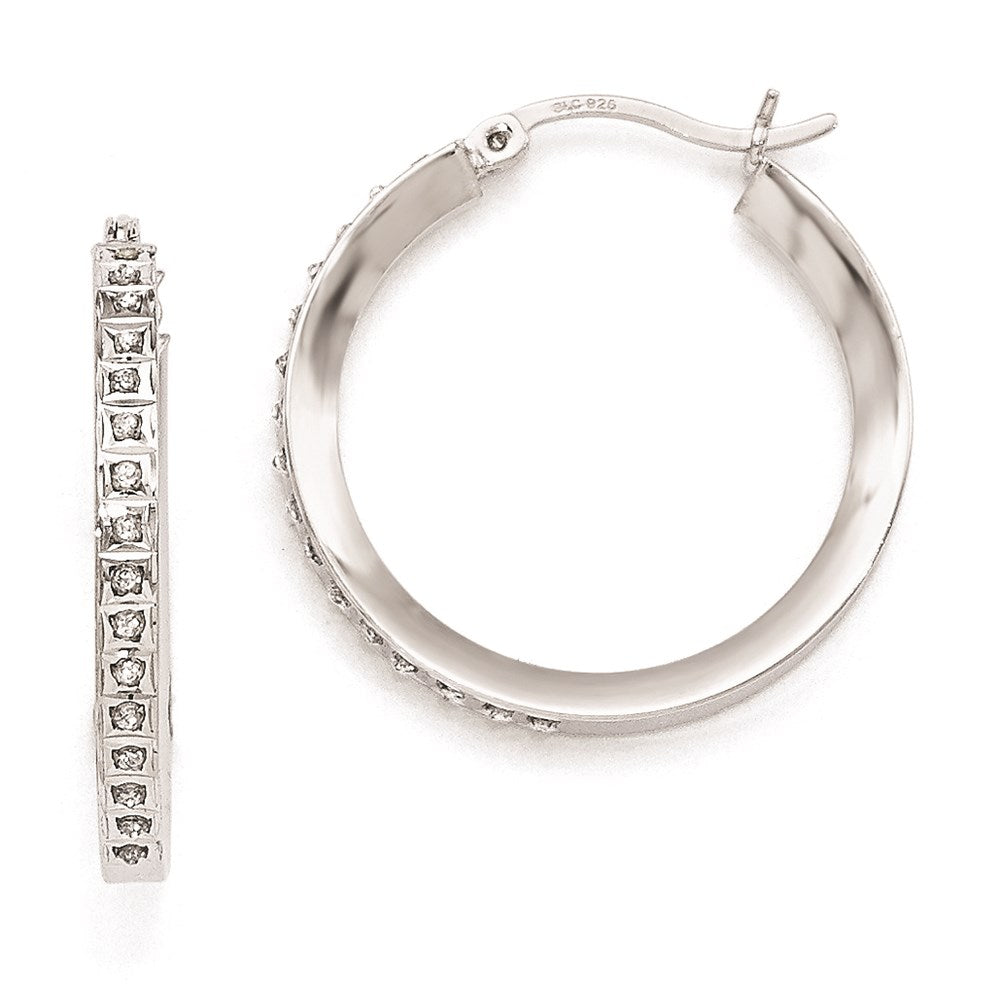 Sterling Silver Diamond Mystique Round Hoop Earrings