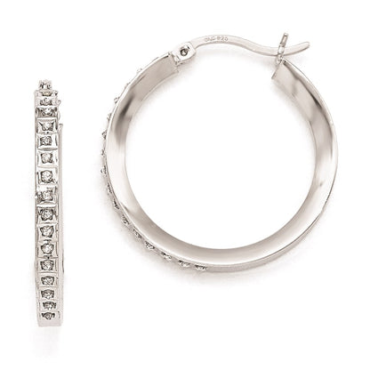Sterling Silver Diamond Mystique Round Hoop Earrings