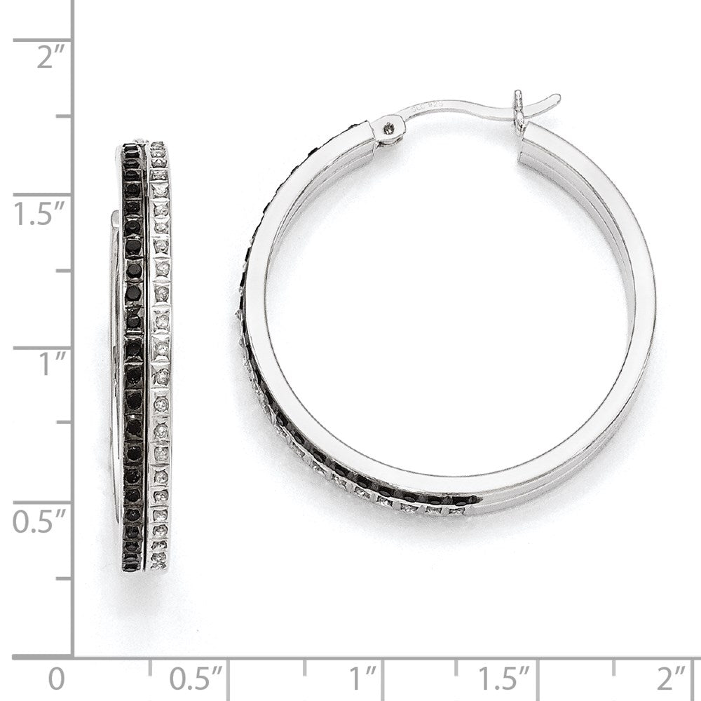 Sterling Silver Black u0026 White Diamond Mystique Round Hoop Earrings