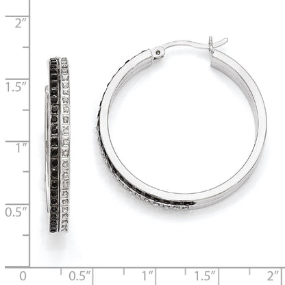 Sterling Silver Black u0026 White Diamond Mystique Round Hoop Earrings