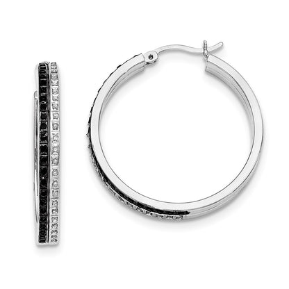Sterling Silver Black u0026 White Diamond Mystique Round Hoop Earrings