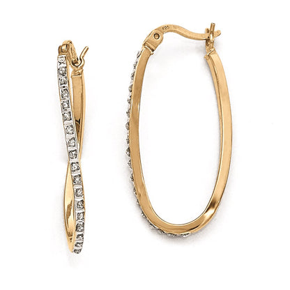 Sterling Silver Gold-plated Diamond Mystique Oval Hoop Earrings