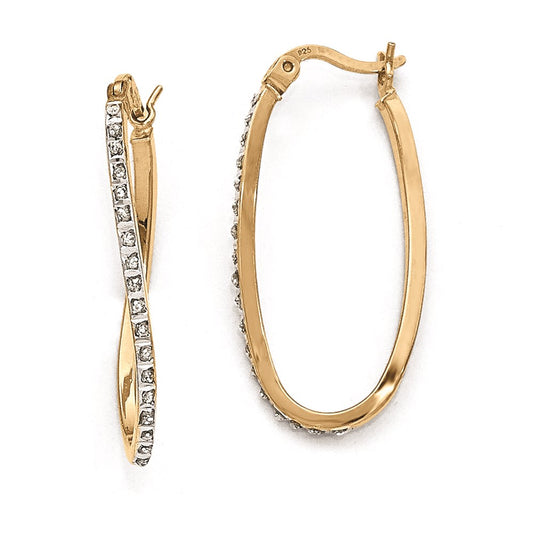 Sterling Silver Gold-plated Diamond Mystique Oval Hoop Earrings