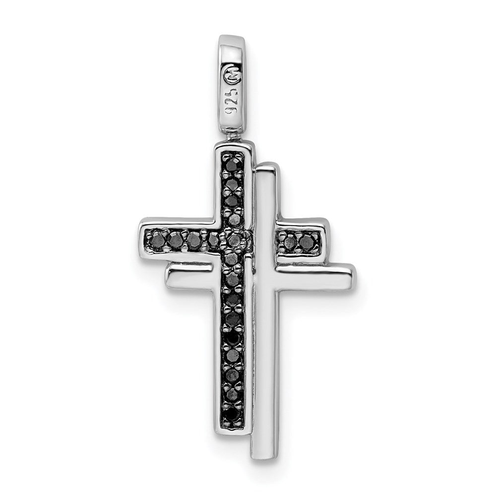 Sterling Silver Rhodium 0.2ct. Blk u0026 Wht Dia.Reversible Cross Pendant