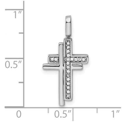 Sterling Silver Rhodium 0.2ct. Blk u0026 Wht Dia.Reversible Cross Pendant